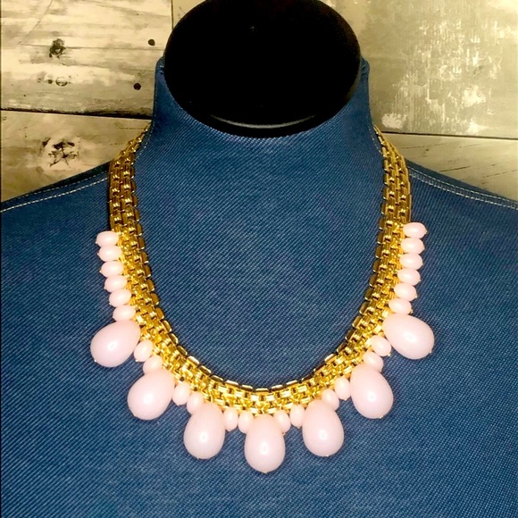Talbots Gold & Pale Pink Teardrop Collar Necklace - Picture 2 of 4